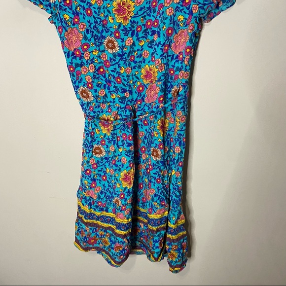 BOHO BEACH HUT GREEN BOHO FLORAL PRINT MINI DRESS SIZE SMALL - Picture 8 of 9